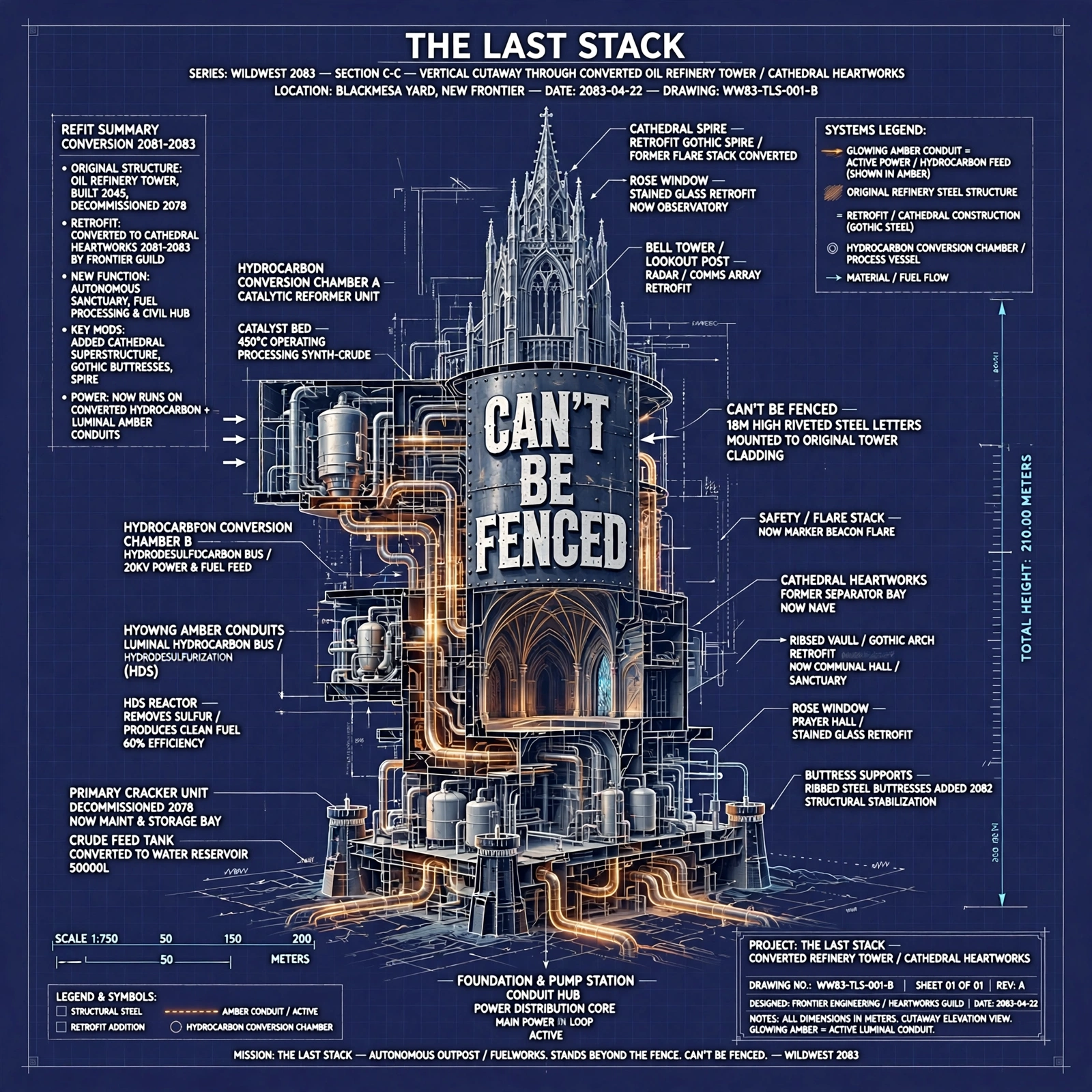 Blueprint plate: The Last Stack elevation cutaway