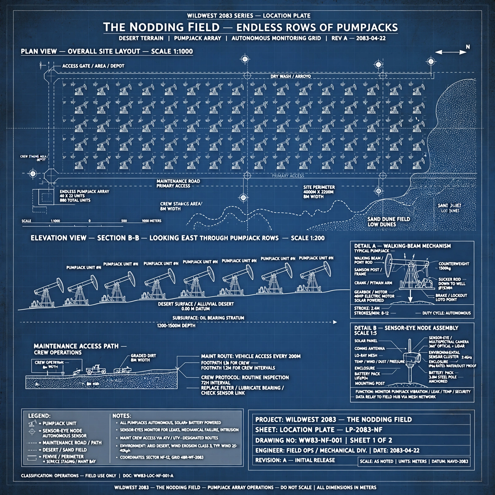 Blueprint plate: The Nodding Field plan and elevation