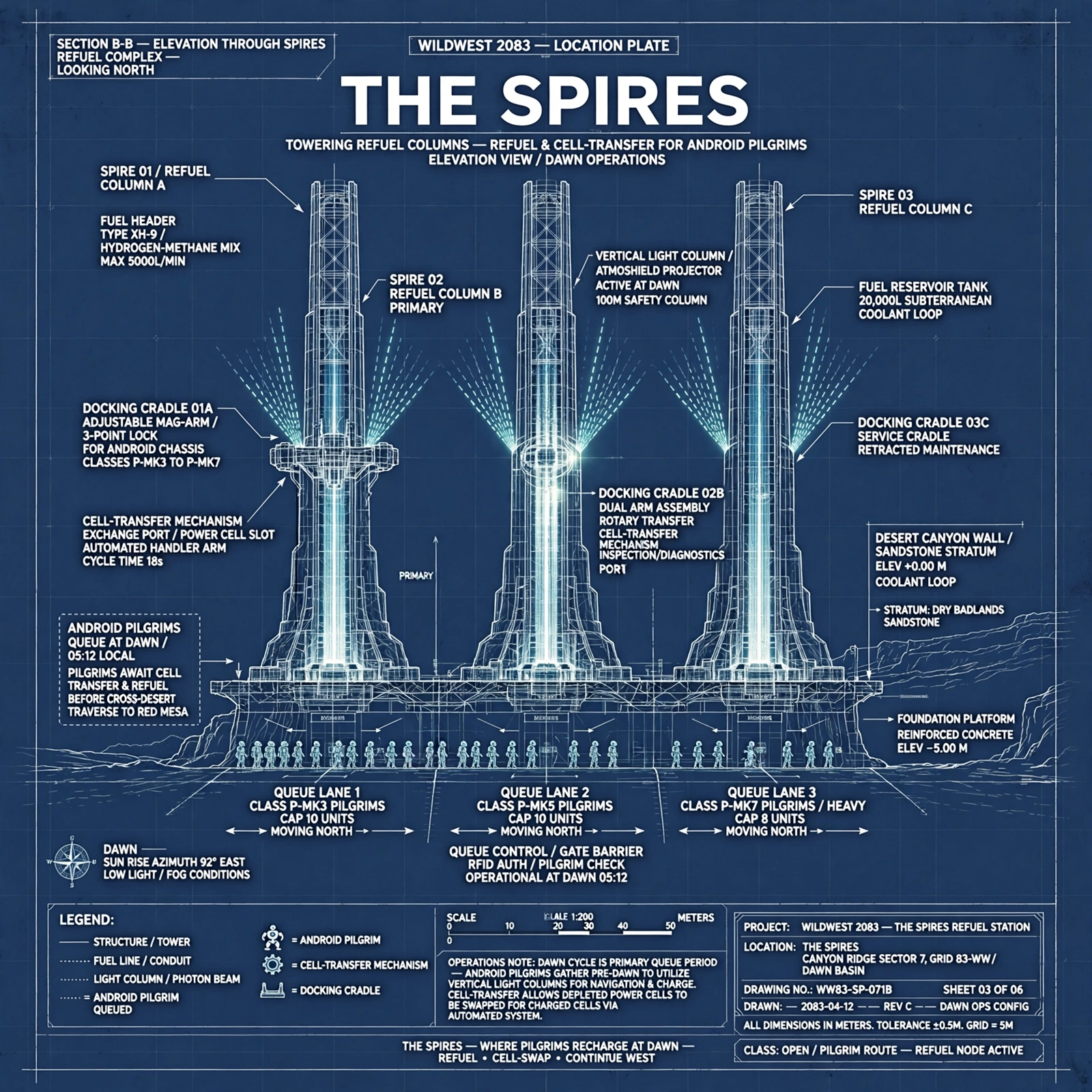 Blueprint plate: The Spires refuel columns elevation